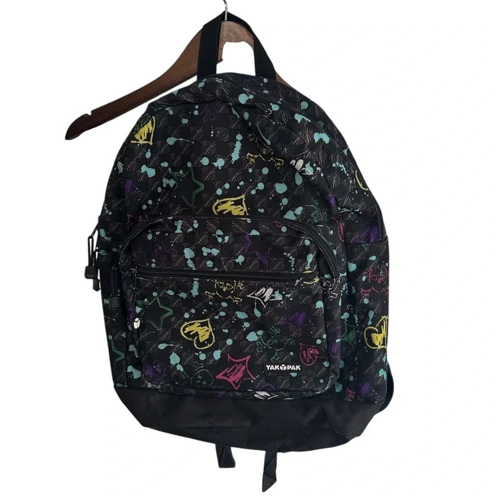 Yak Pak Unisex Multicolor Skull Black Backpack Casual School Storage Bag